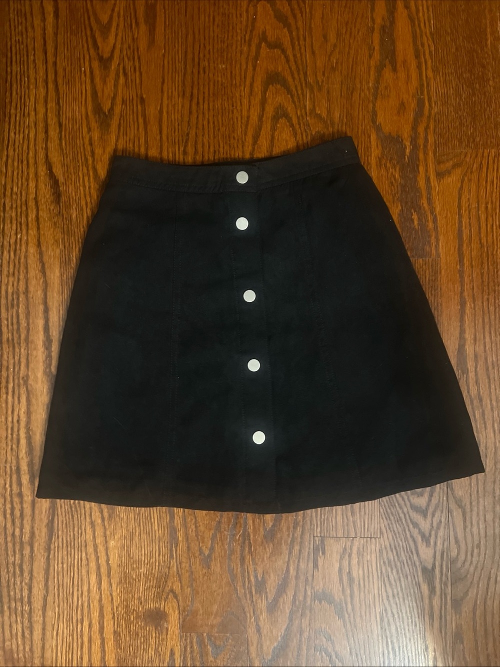 Divided by H&M Black Faux Suede Snap Button Front A-Line Mini Skirt High Waist 0